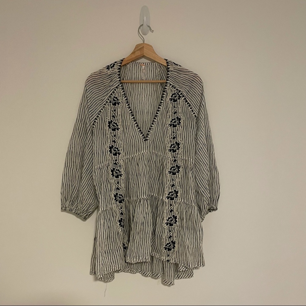 S Free People embroidered tunic in gray-blue